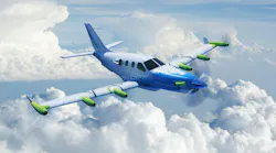 Rendering of the EcoPulse demonstrator aircraft, which is a small, single-prop aircraft.