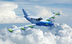 Rendering of the EcoPulse demonstrator aircraft, which is a small, single-prop aircraft. Rendering of the EcoPulse demonstrator aircraft, which is a small, single-prop aircraft.