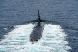 The fast-attack submarine USS Louisville (SSN 724) sails on the surface of the sea during Guardian Sea 2019 Exercise hold in Thailand. The fast-attack submarine USS Louisville (SSN 724) sails on the surface of the sea during Guardian Sea 2019 Exercise hold in Thailand.
