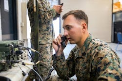 A U.S. Marine radio operator conducts a radio check during a long distance, high-frequency communications training event at Camp Pendleton, Calif. A U.S. Marine radio operator conducts a radio check during a long distance, high-frequency communications training event at Camp Pendleton, Calif.