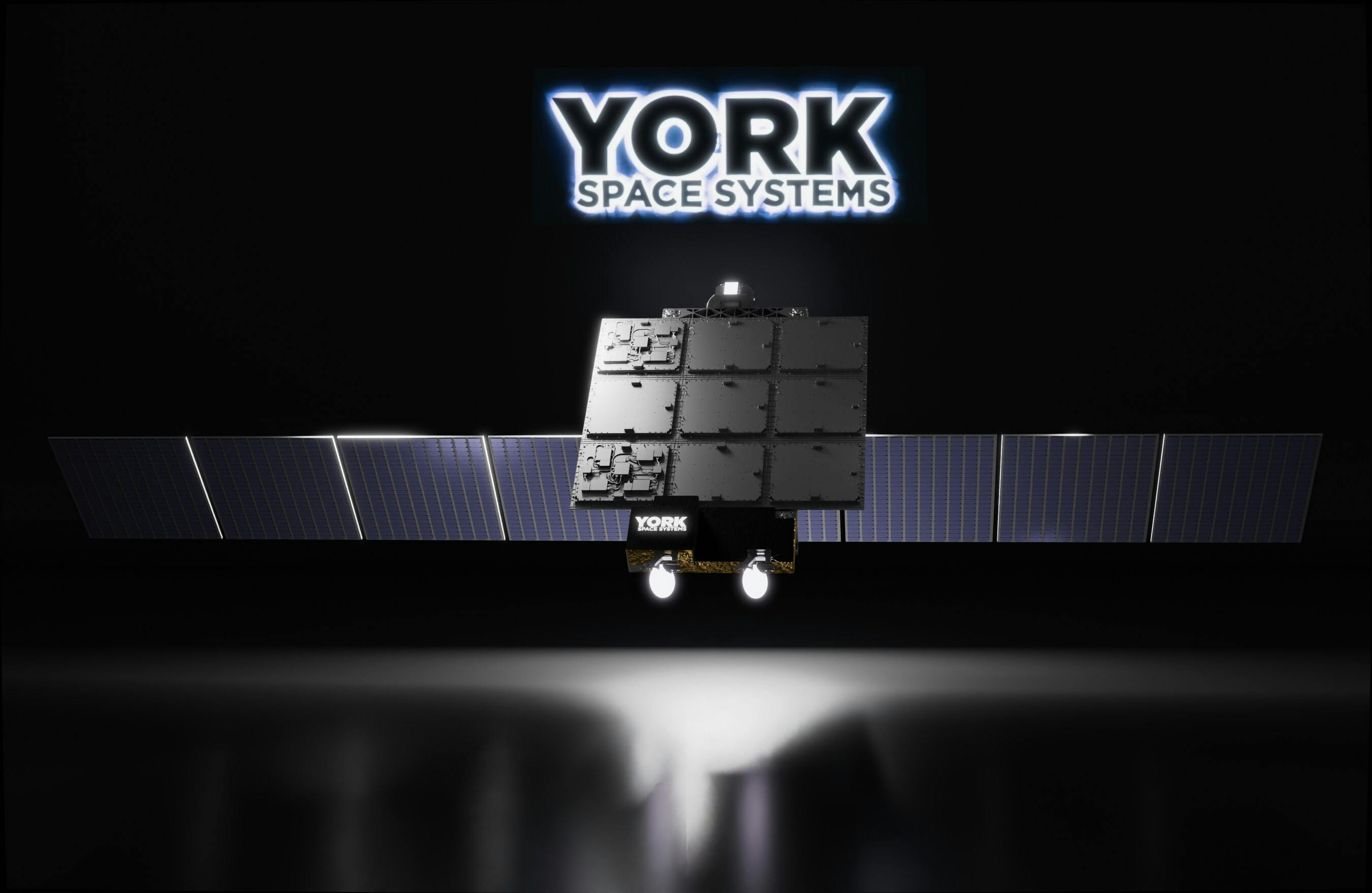 York Space Systems' M-CLASS satellite on a black field