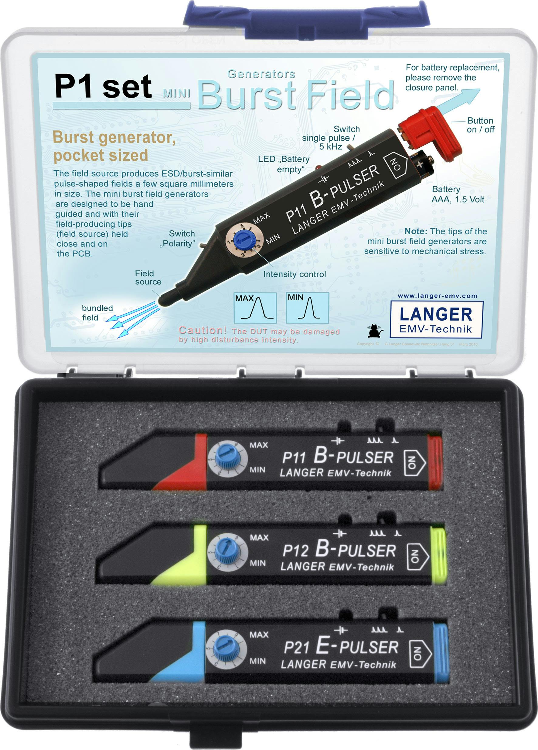 The P11 Mini Burst Field Generator creates a magnetic disturbance field with a diameter of 3 millimeters at its tip.