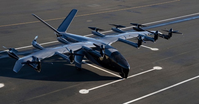 A photo of Archer's eVTOL on tarmac.