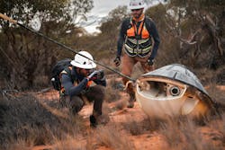 Varda Space Industries engineers recover the W-2 capsule after it landed in Australia after six weeks in orbit. Photo by William Godwin, Courtesy Varda Space Industries. Varda Space Industries engineers recover the W-2 capsule after it landed in Australia after six weeks in orbit. Photo by William Godwin, Courtesy Varda Space Industries.