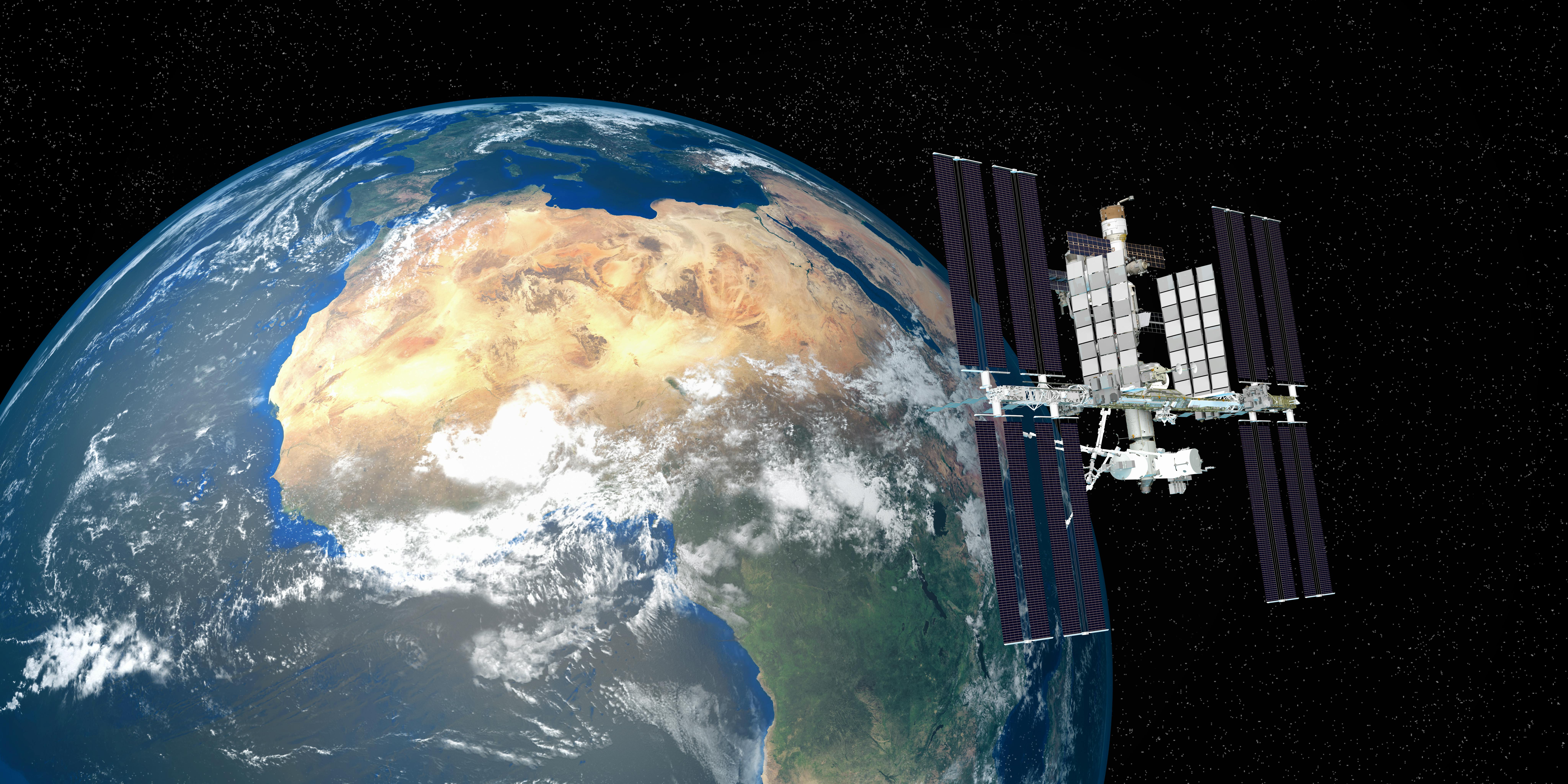 The International Space Station shown in orbit above earth