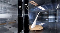 A wing model was tested in the measuring section of the low-speed wind tunnel, along with the upstream gust generator, enabling a detailed analysis of flow conditions. Credit: DLR (CC BY-NC-ND 3.0) A wing model was tested in the measuring section of the low-speed wind tunnel, along with the upstream gust generator, enabling a detailed analysis of flow conditions. Credit: DLR (CC BY-NC-ND 3.0)