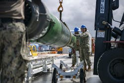 MK 48 torpedo during handling at U.S. Naval Base Guam
