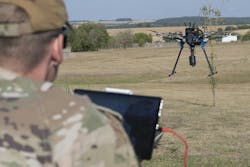 Air Force personnel operate a simulated foreign drone during a counter-small unmanned aerial systems demonstration at Spangdahlem Air Base, Germany, in 2022. Air Force personnel operate a simulated foreign drone during a counter-small unmanned aerial systems demonstration at Spangdahlem Air Base, Germany, in 2022.
