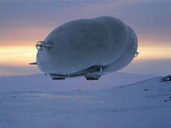Artist's rendition of the Hybrid Airship landing in a remote location. Artist's rendition of the Hybrid Airship landing in a remote location.
