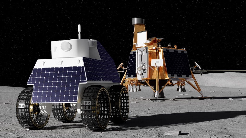 A rendering of the Firefly lander and Honeybee's rover.