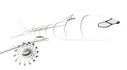 A stylized rendering of a twin prop aircraft