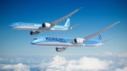 A press release rendering of Boeing aircraft in Korean Air livery A press release rendering of Boeing aircraft in Korean Air livery