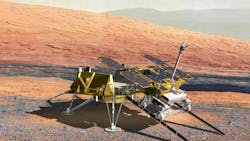 A rendering of the martian rover leaving its landing craft A rendering of the martian rover leaving its landing craft