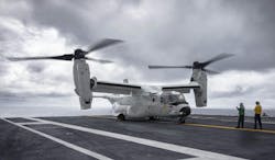 A CMV-22B Osprey lands on the flight deck of the aircraft carrier USS Gerald R. Ford (CVN 78) in 2024. A CMV-22B Osprey lands on the flight deck of the aircraft carrier USS Gerald R. Ford (CVN 78) in 2024.
