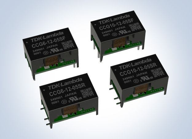 The TDK-Lambda brand CCG series of 1.5-to-10-Watt isolated DC-DC converters offers overcurrent protection and remote on/off are standard on all models.