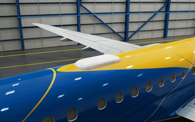 A photo of the Intelsat receiver on top of an Embraer plane