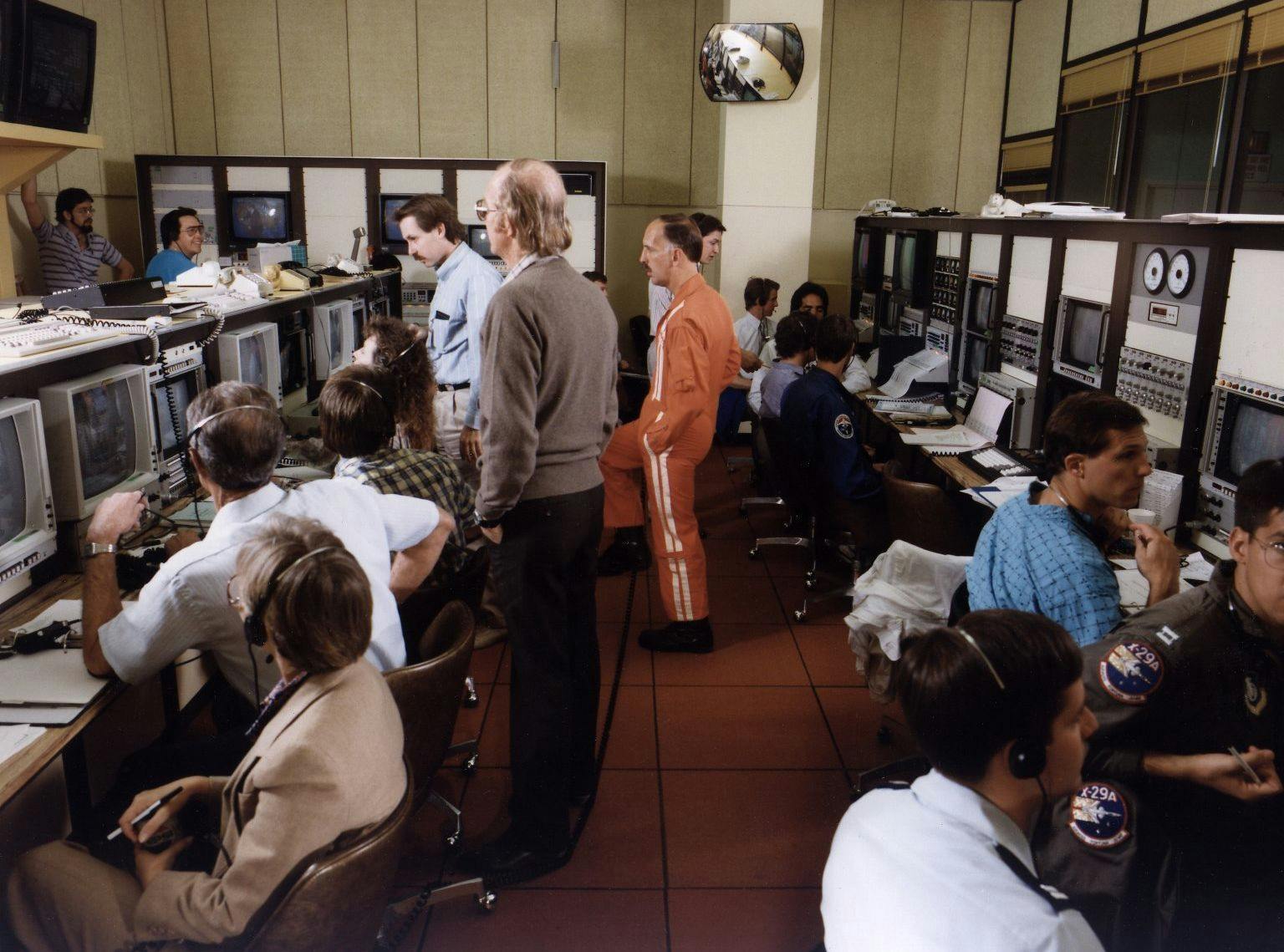 The mission control Gold room is seen here during a research flight of the X-29 at the Dryden Flight Research Center at Edwards Air Force Base, Calif.