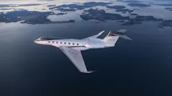 The G800 flying over a body of water and some islands.