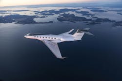 The G800 flying over a body of water and some islands. The G800 flying over a body of water and some islands.