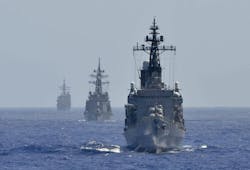 U.S. and allied surface warships sail in formation to conduct an air-defense exercise aimed at interoperability during realistic shared training. U.S. and allied surface warships sail in formation to conduct an air-defense exercise aimed at interoperability during realistic shared training.