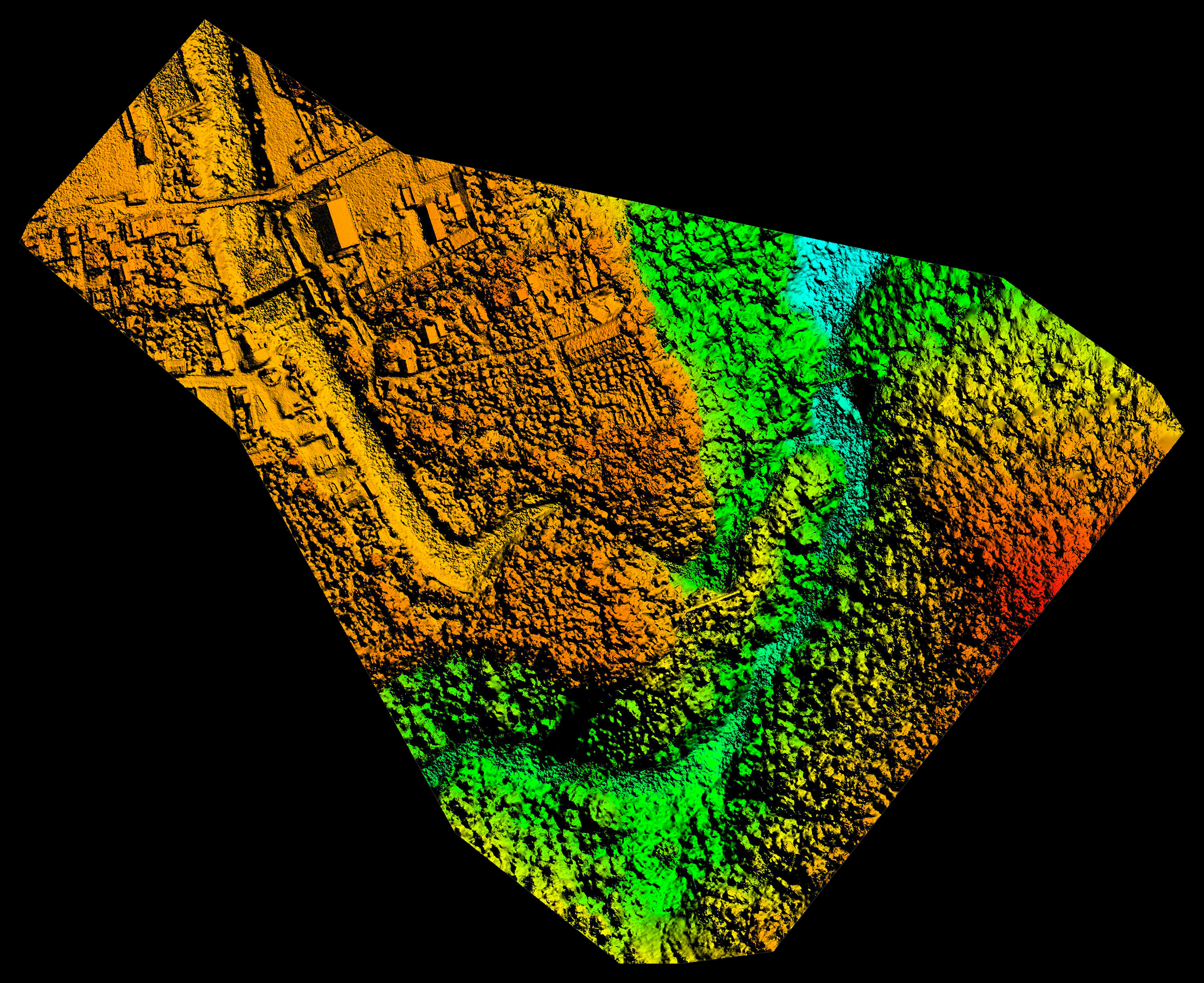 High-resolution hyperspectral aerial digital elevation model used for computer assisted geographical information system.