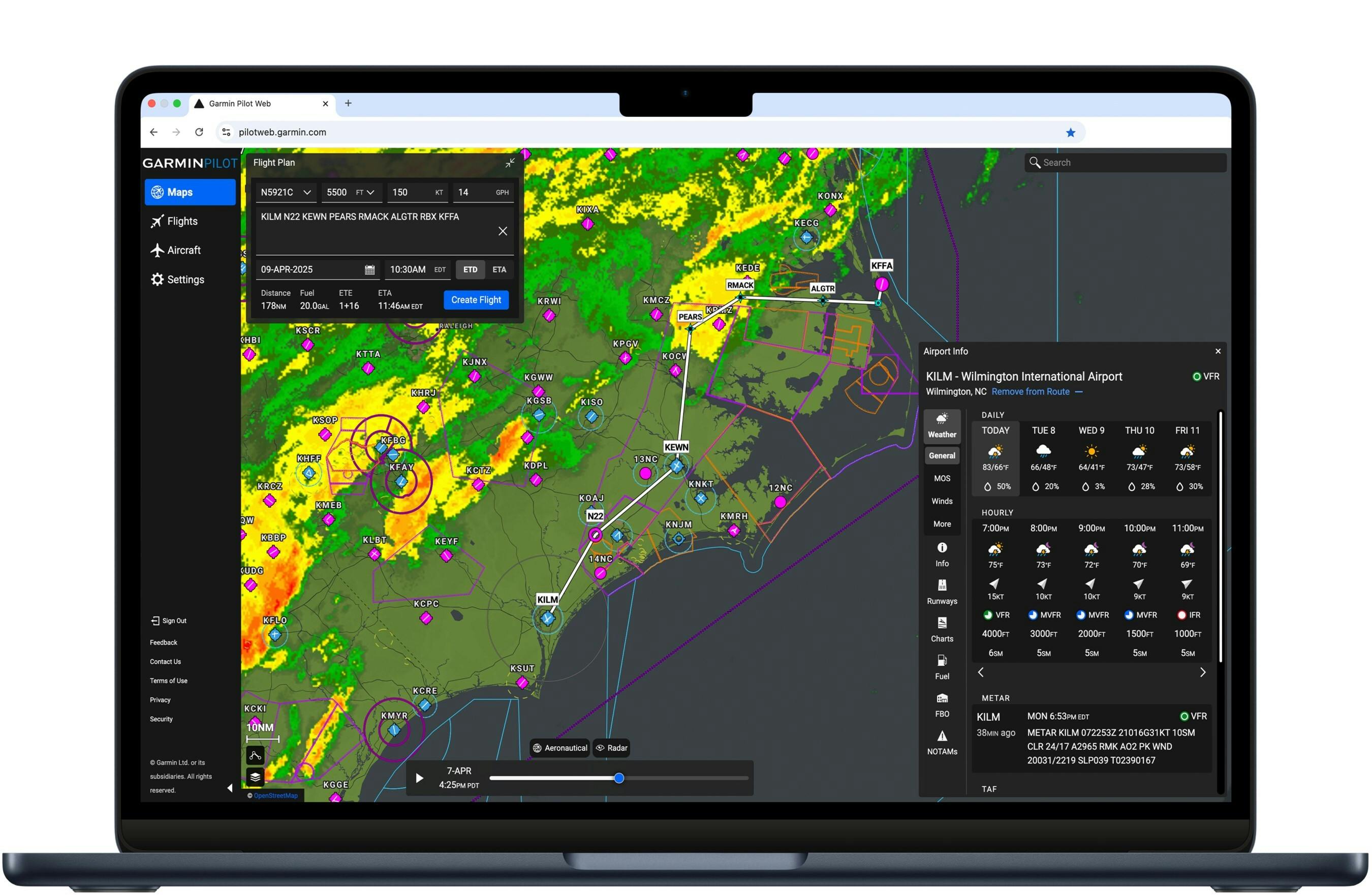 An image of Garmin Pilot Web on a laptop