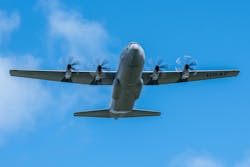 A C-130J Super Hercules performs a flyover during the 125th celebration of Flag Day at Pago Pago, American Samoa A C-130J Super Hercules performs a flyover during the 125th celebration of Flag Day at Pago Pago, American Samoa
