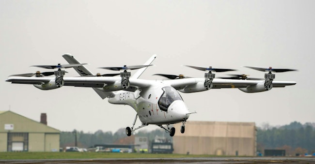 Vertical Aerospace's eVTOL hovering over airport tarmac