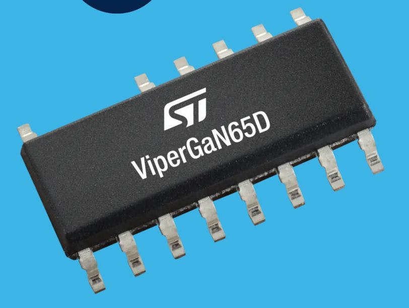 The STMicroelectronics VIPerGaN65D flyback converter is for tiny low-cost fast chargers and adapters, digital cameras, and set-top boxes.
