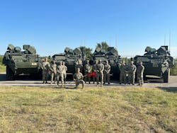 Soldiers of the 4th Battalion, 60th Air Defense Artillery Regiment are positioned alongside four Directed Energy Maneuver-Short Range Air Defense (DE M-SHORAD) prototype systems in 2023. (4th Battalion, 60th Air Defense Artillery Regiment. U.S. Army Photo. Soldiers of the 4th Battalion, 60th Air Defense Artillery Regiment are positioned alongside four Directed Energy Maneuver-Short Range Air Defense (DE M-SHORAD) prototype systems in 2023. (4th Battalion, 60th Air Defense Artillery Regiment. U.S. Army Photo.
