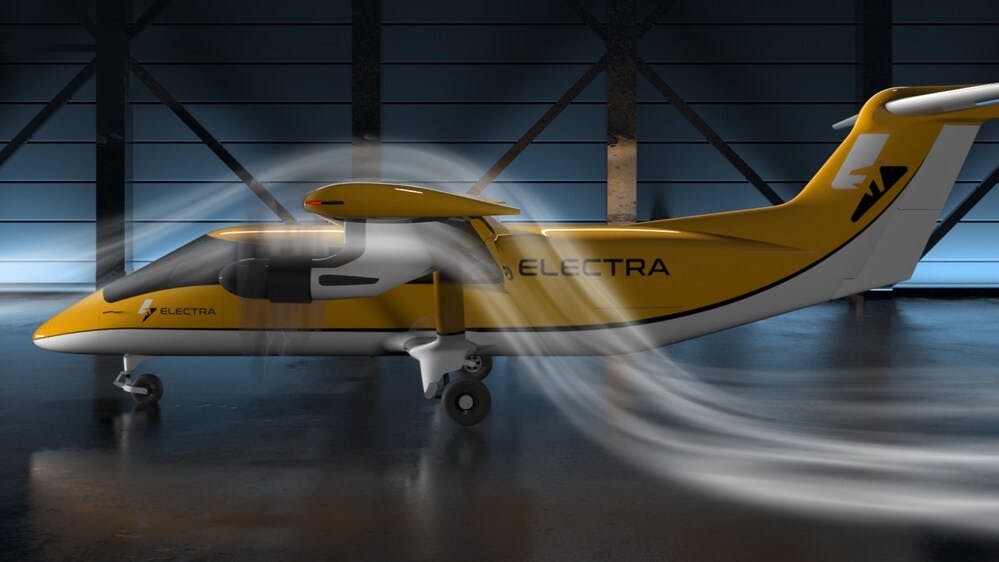 A profile rendering of an air tunnel test of Electra's scale aircraft
