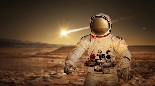 A rendered image of an astronaut on the surface of Mars
