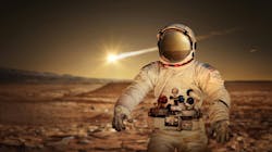 A rendered image of an astronaut on the surface of Mars A rendered image of an astronaut on the surface of Mars