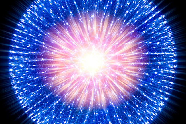 Atom ray radiation light science illustration concept. Nucleus of Atom Nuclear explode atomic bomb red hot ray radiation light science illustration concept.