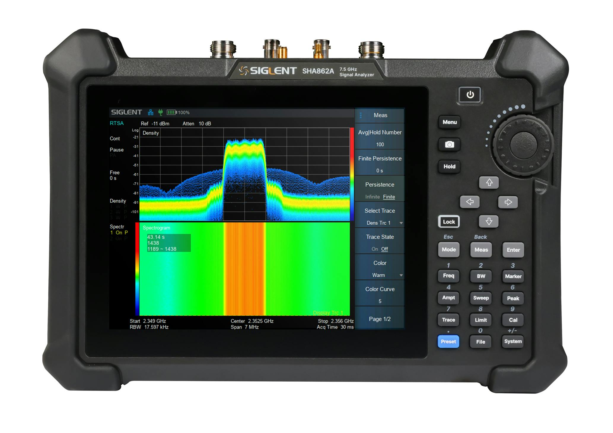 The Siglent SHA860A series can handle frequencies to 7.5 GHz with 110 MHz of real-time bandwidth for cell phone tower test and measurement.