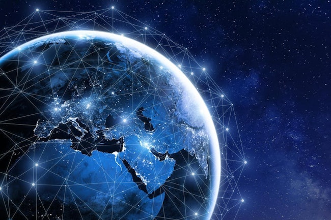 An image of an interconnected network surrounding earth
