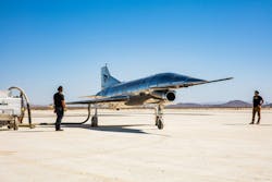 A photo of the prototype aircraft on the tarmac at Edwards Air Force Base A photo of the prototype aircraft on the tarmac at Edwards Air Force Base
