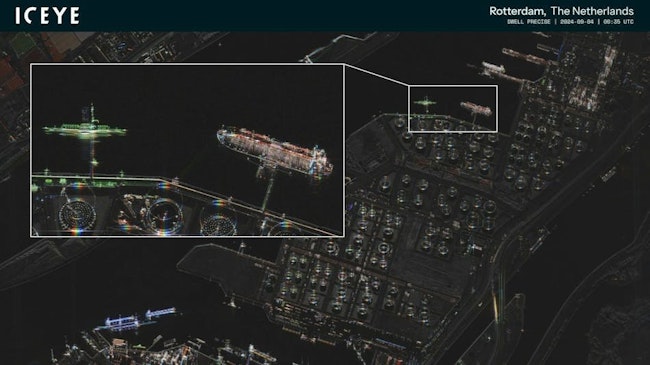 ICEYE Dwell Precise SAR image of the port of Rotterdam, The Netherlands taken in early September 2024. ICEYE image.