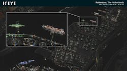 ICEYE Dwell Precise SAR image of the port of Rotterdam, The Netherlands taken in early September 2024. ICEYE image. ICEYE Dwell Precise SAR image of the port of Rotterdam, The Netherlands taken in early September 2024. ICEYE image.