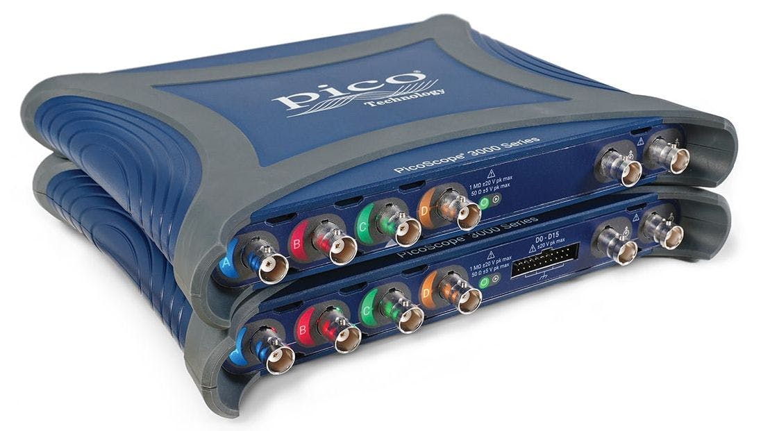 The Pico Technology PicoScope 3000E series entry-level mixed-signal oscilloscopes are for general electronics, education, and industrial applications