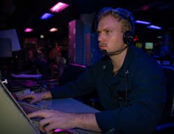 A Navy fire controlman stands the radar watch aboard the Burke-class guided-missile destroyer USS Dewey (DDG 105). A Navy fire controlman stands the radar watch aboard the Burke-class guided-missile destroyer USS Dewey (DDG 105).