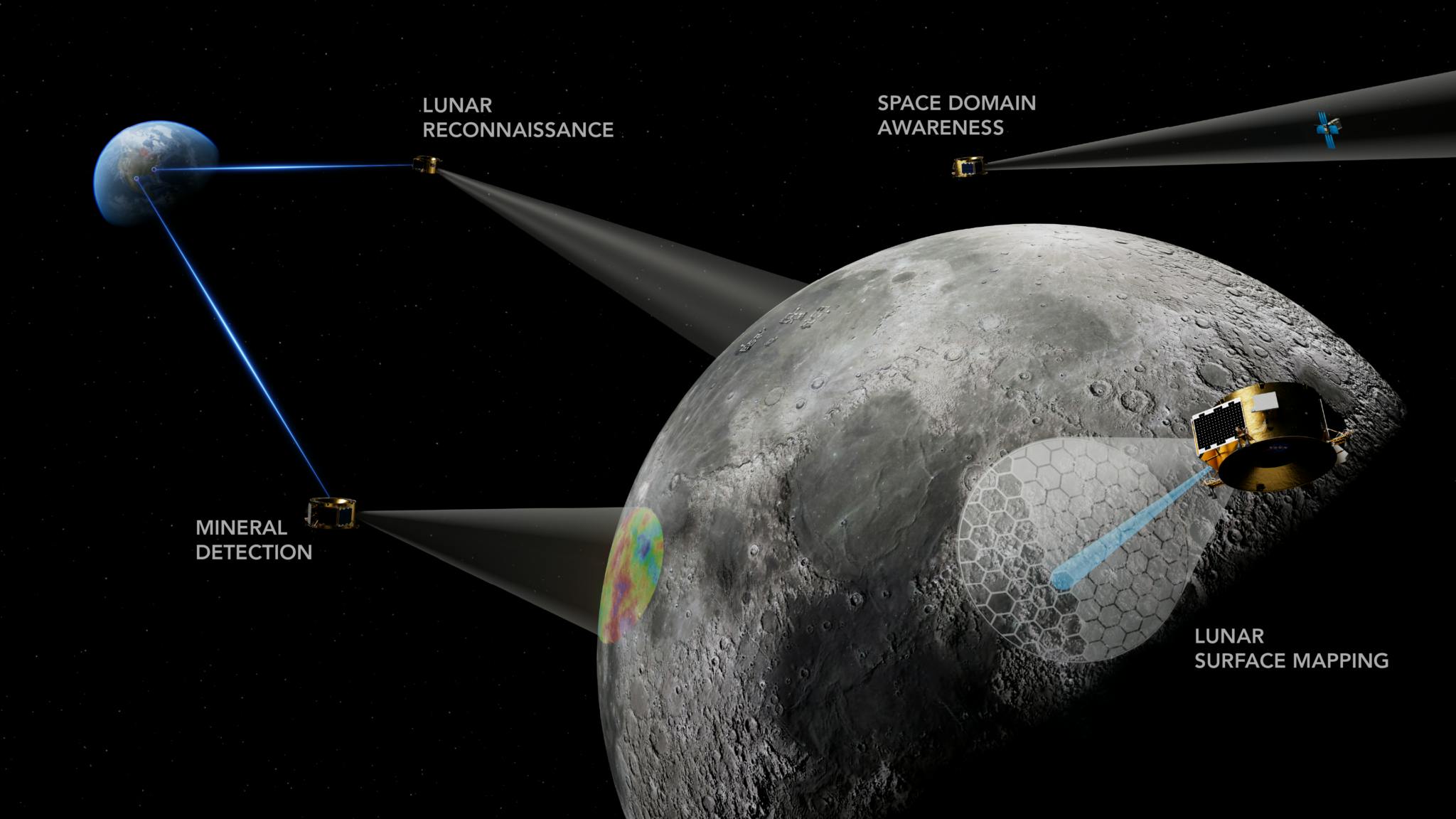 A rendering of the telescope mapping the lunar surface