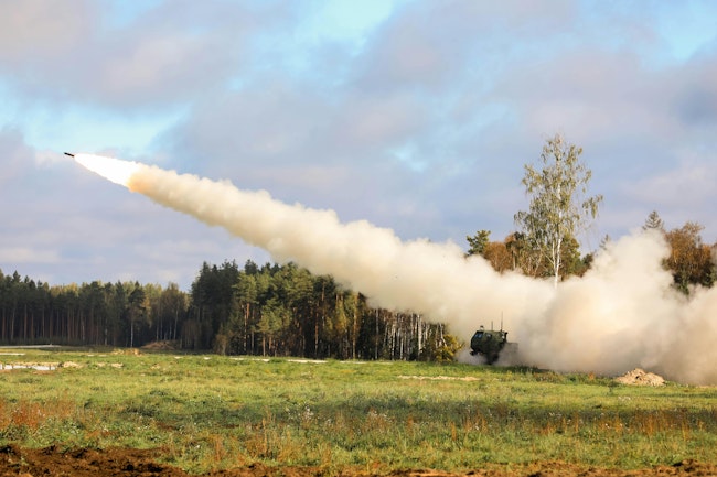 U.S. Army soldiers fire a GPS-guided smart rocket during a live-fire exercise near Tapa, Estonia, last year