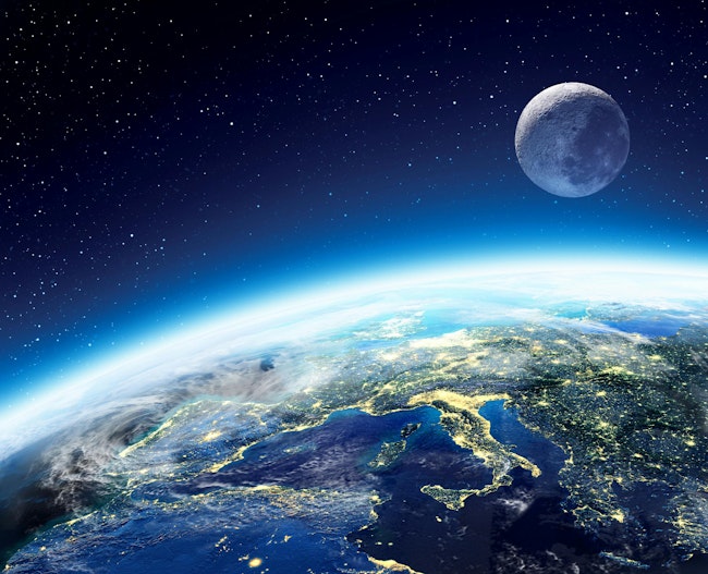 The moon and earth from space