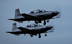 Two T-6A Texans take off from the runway at Laughlin Air Force Base earlier this year. Two T-6A Texans take off from the runway at Laughlin Air Force Base earlier this year.