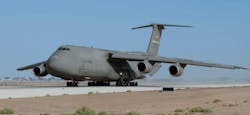 An Air Force C-5M Super Galaxy taxis within the U.S. Central Command area of responsibility last May. An Air Force C-5M Super Galaxy taxis within the U.S. Central Command area of responsibility last May.