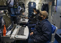 U.S. Sailors monitor propulsion and other vital ship functions from the central control station aboard the amphibious assault ship USS Makin Island (LHD 8) U.S. Sailors monitor propulsion and other vital ship functions from the central control station aboard the amphibious assault ship USS Makin Island (LHD 8)