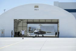 NASA's X-59 quiet supersonic research aircraft moves under its own power for the first time at Lockheed Martin's Skunk Works facility in Palmdale, Calif. on 10 July. NASA/Carla Thomas photo. NASA's X-59 quiet supersonic research aircraft moves under its own power for the first time at Lockheed Martin's Skunk Works facility in Palmdale, Calif. on 10 July. NASA/Carla Thomas photo.
