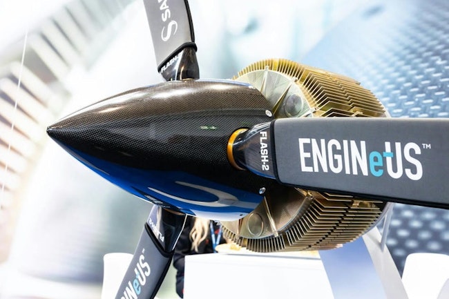 A photo of an electric engine for a prop plane