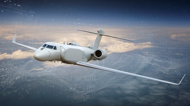 A rendering of the modified Gulfstream flying